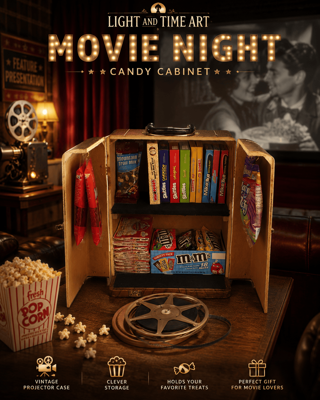 Vintage Popcorn and Candy Storage Cabinet, Movie Room & Home