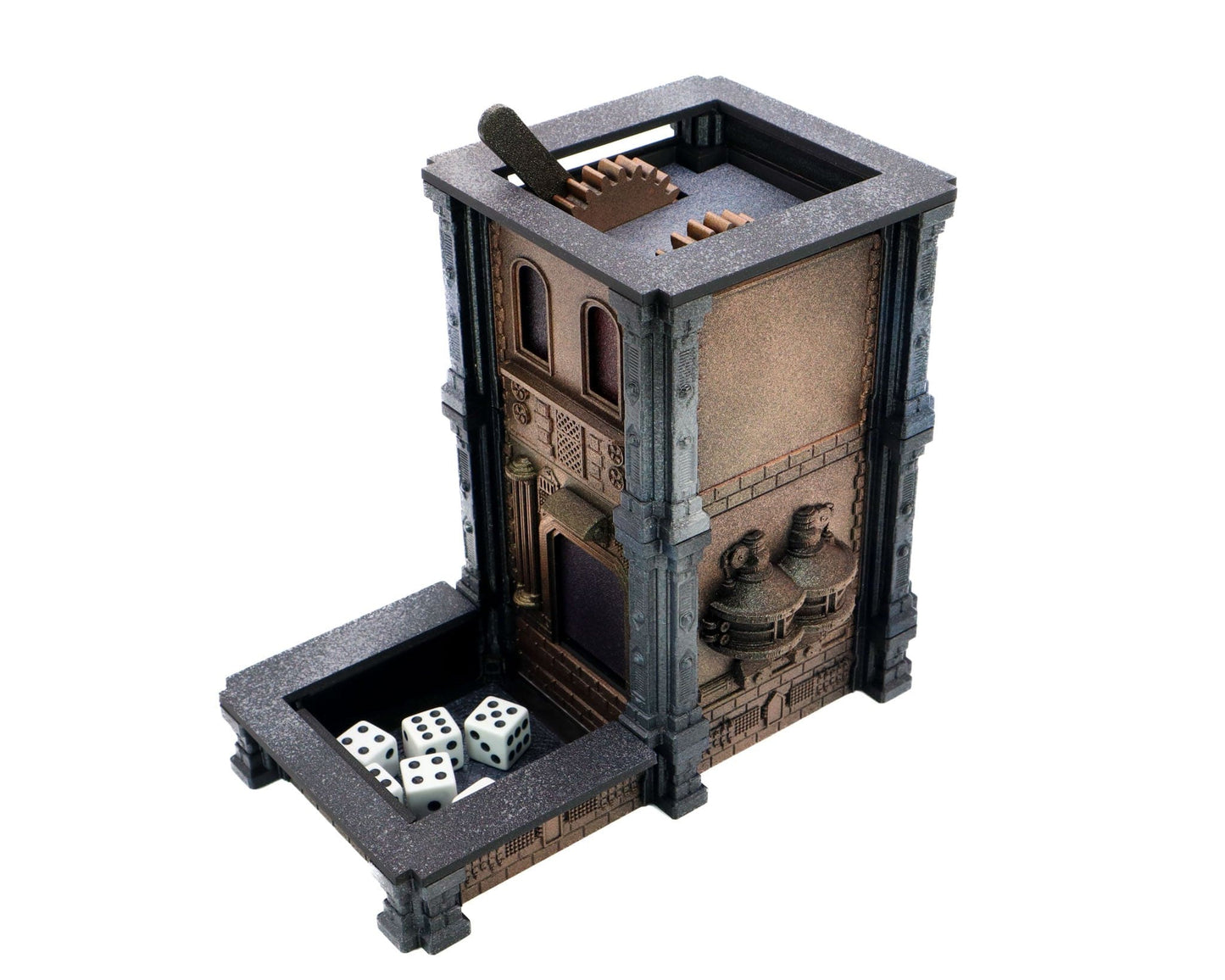 LightAndTimeArt Dice Tower Steampunk - Damocles Moving Trap Dice Tower - 3D Board Game Accessory