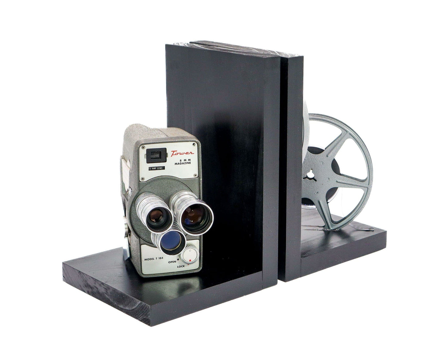 LightAndTimeArt Vintage Camera Bookends - DVD Holder - Tower Model T-185 Triple Turret - Movie Room Decor - Film Maker gift - Actor and Actress gift