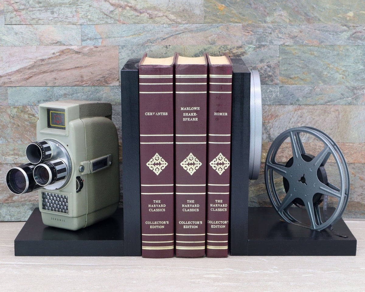 LightAndTimeArt Vintage Camera Bookends - DVD Holder - Sekonic 8 Triple Turret - Movie Room Decor - Film Maker gift - Actor and Actress gift
