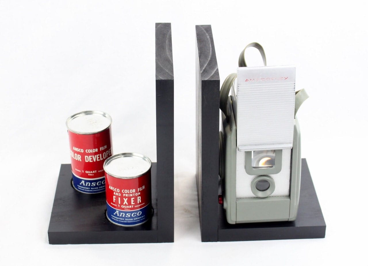 LightAndTimeArt Bookends Antique Decorative Camera Bookends - Vintage Ansco Anscoflex Camera, DVD Holder, Movie Room Décor, Book Lover, Vintage photographer Gift