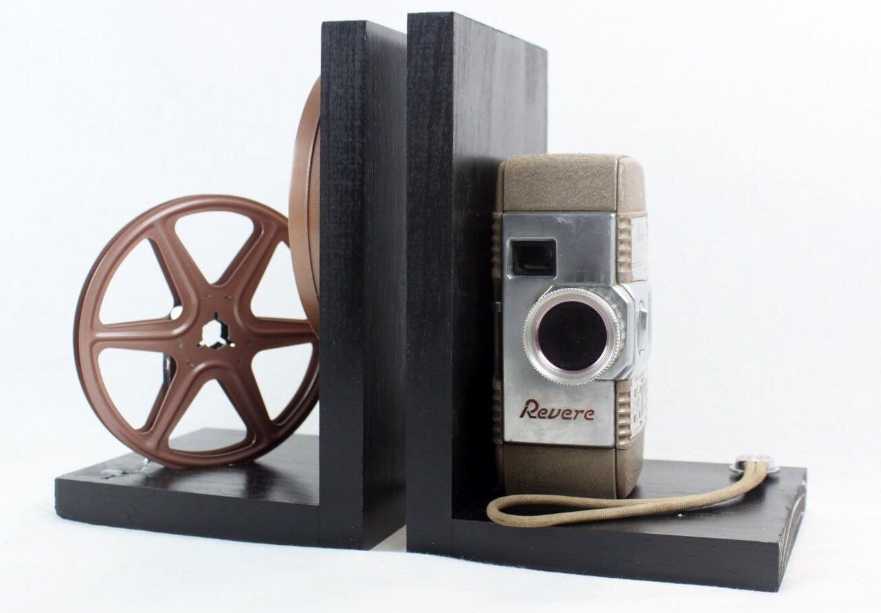 LightAndTimeArt Bookends Vintage Movie Camera Bookends - DVD Holder - Revere 8 Model 50 - Movie Theater Décor - gift for movie maker actor actress