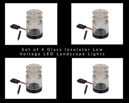 LightAndTimeArt Low voltage landscape light Set of 4 Hemingray-TS Glass Insulator Low Voltage LED Landscape Lights