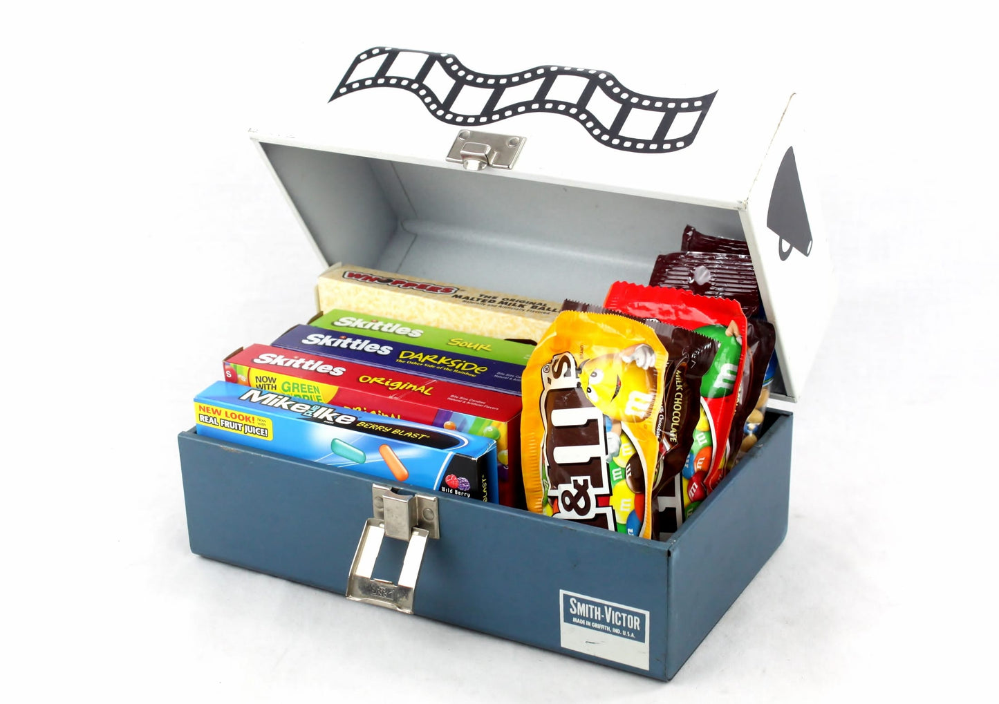 LightAndTimeArt Food Storage Containers Upcycled Blue&White Vintage 8mm Film Reel Case Candy Storage Box