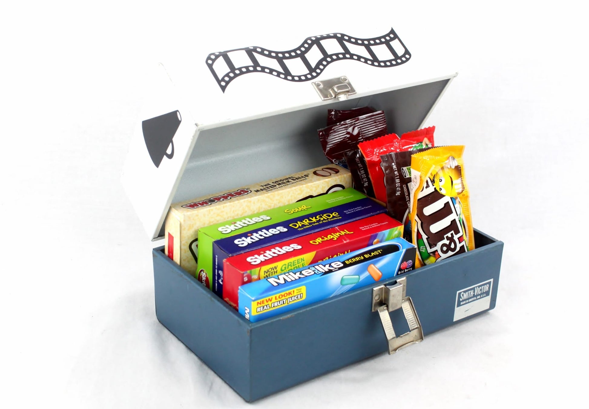 LightAndTimeArt Food Storage Containers Upcycled Blue&White Vintage 8mm Film Reel Case Candy Storage Box