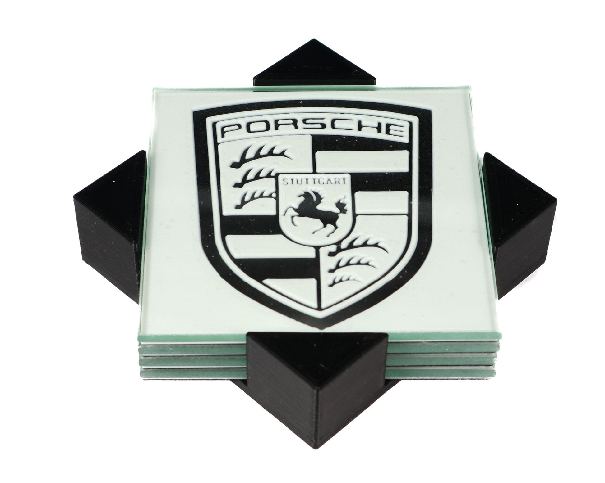 LightAndTimeArt Barware Porsche Coaster Set for Drinks with Holder, Barware, Set of 4 or 6