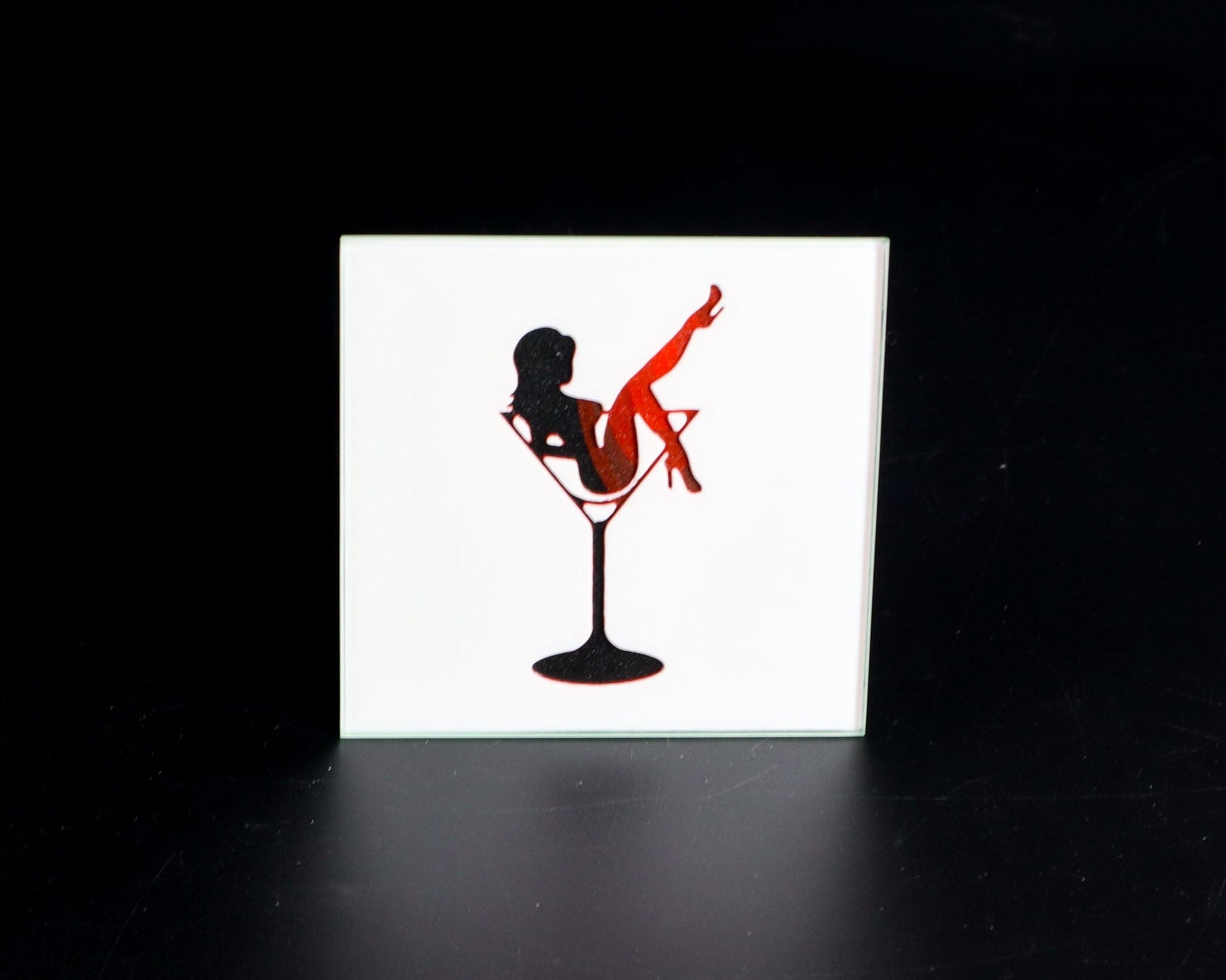 LightAndTimeArt Coaster Vintage Pin-Up Martini Glass Glass Coaster Set by LightAndTimeArt