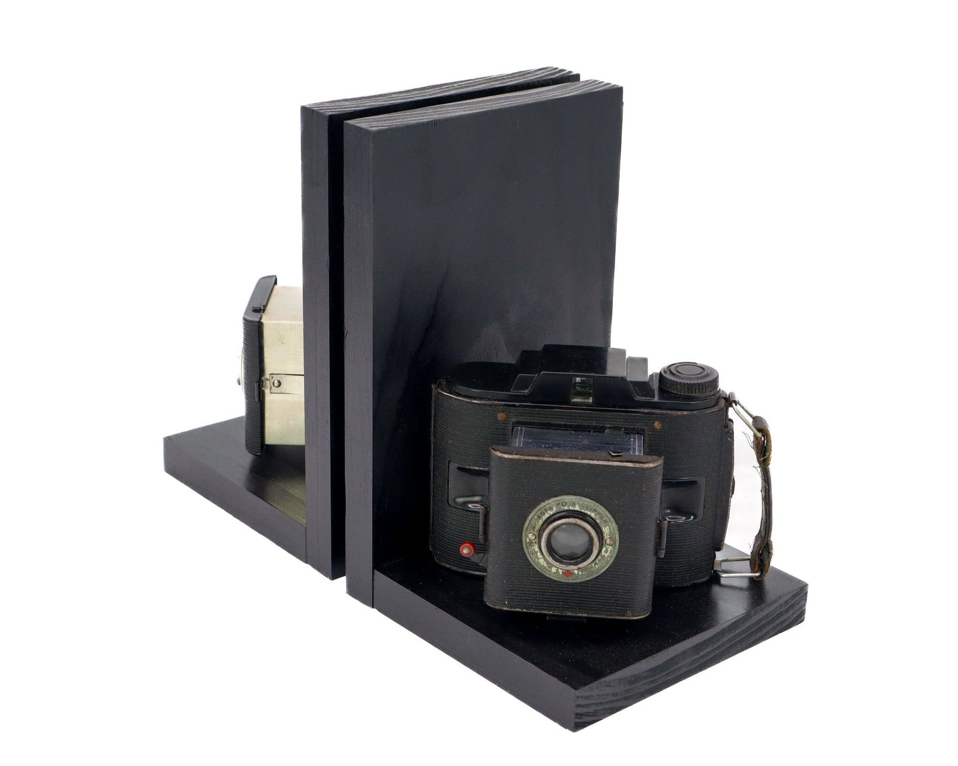 LightAndTimeArt Bookends Vintage Revival: Handmade Wooden Bookends Crafted from Original Ansco Clipper Cameras