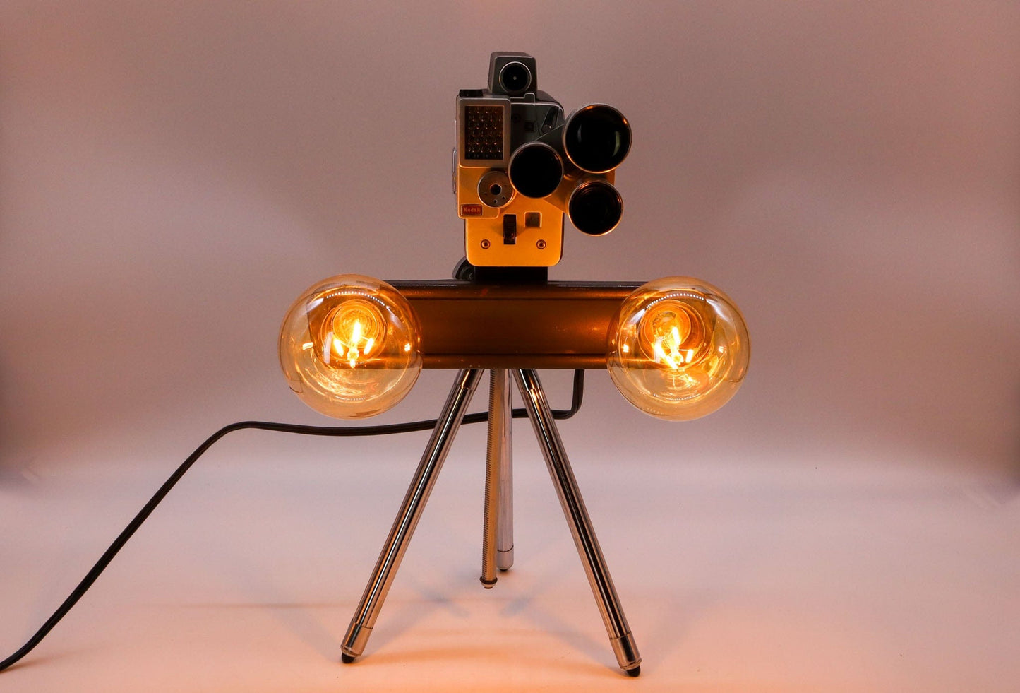 LightAndTimeArt Camera Lamp Movie Camera Lamp - 1960's 8mm Kodak Cine Camera & Bell & Howell Light Bar on Vintage Tripod