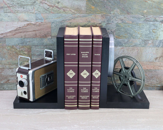 LightAndTimeArt Bookends Vintage Movie Camera Bookends - DVD Holder - Kodak Brownie 8mm Movie Camera - Movie Theater Decor - Movie Maker Gift - Director Gift (Copy)