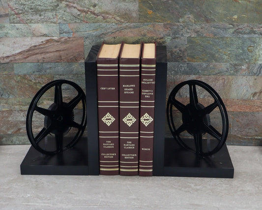 LightAndTimeArt Bookends Vintage 8mm Film Reel Bookends, DVD Holder, Movie Room - Home Theater Decor