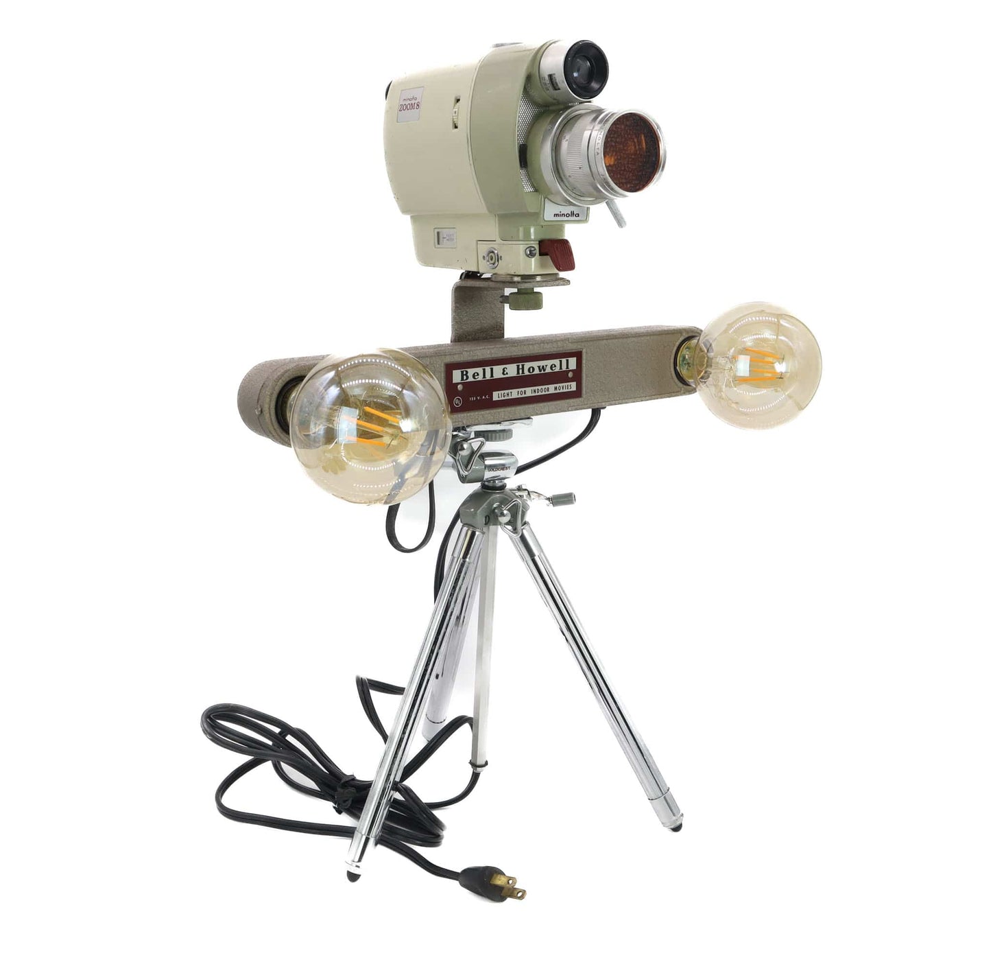 LightAndTimeArt Camera Lamp Movie Camera Lamp - 1960's 8mm Minolta Camera & Bell & Howell Light Bar on Vintage Tripod