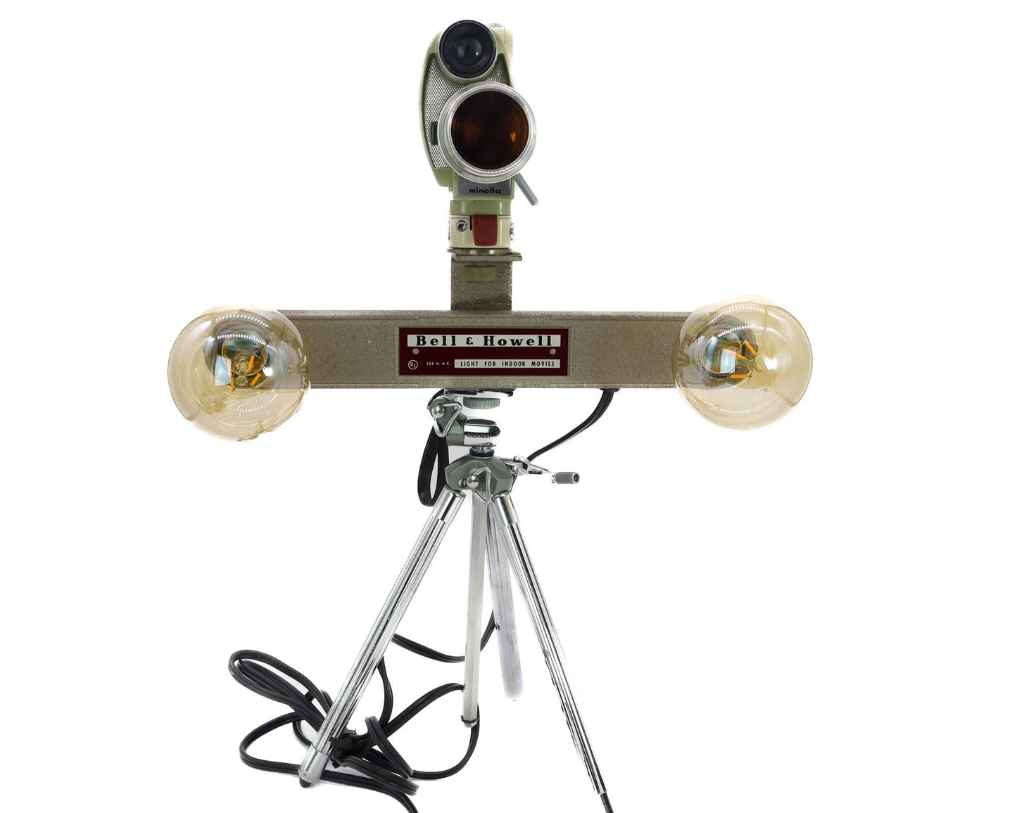LightAndTimeArt Camera Lamp Movie Camera Lamp - 1960's 8mm Minolta Camera & Bell & Howell Light Bar on Vintage Tripod