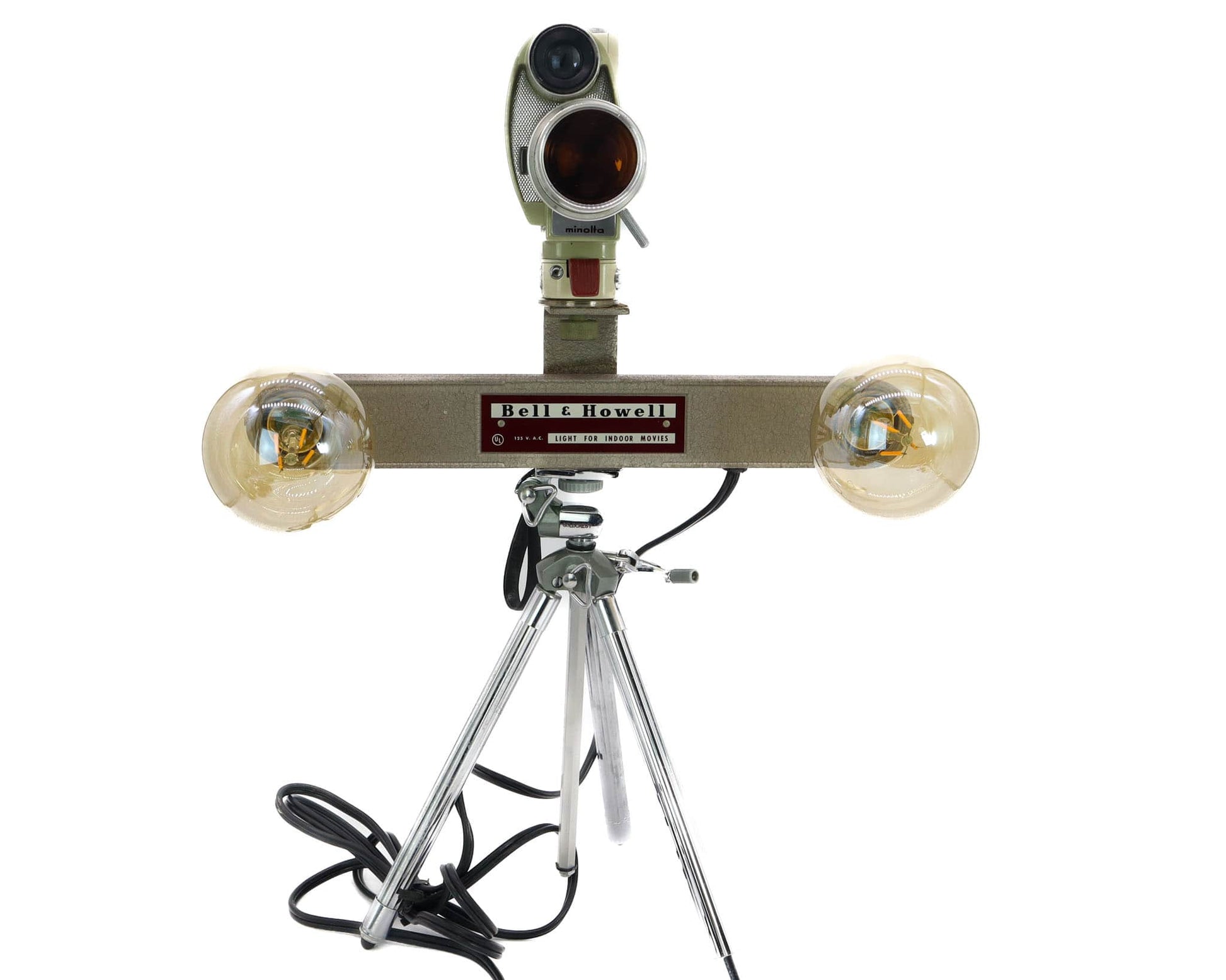 LightAndTimeArt Camera Lamp Movie Camera Lamp - 1960's 8mm Minolta Camera & Bell & Howell Light Bar on Vintage Tripod