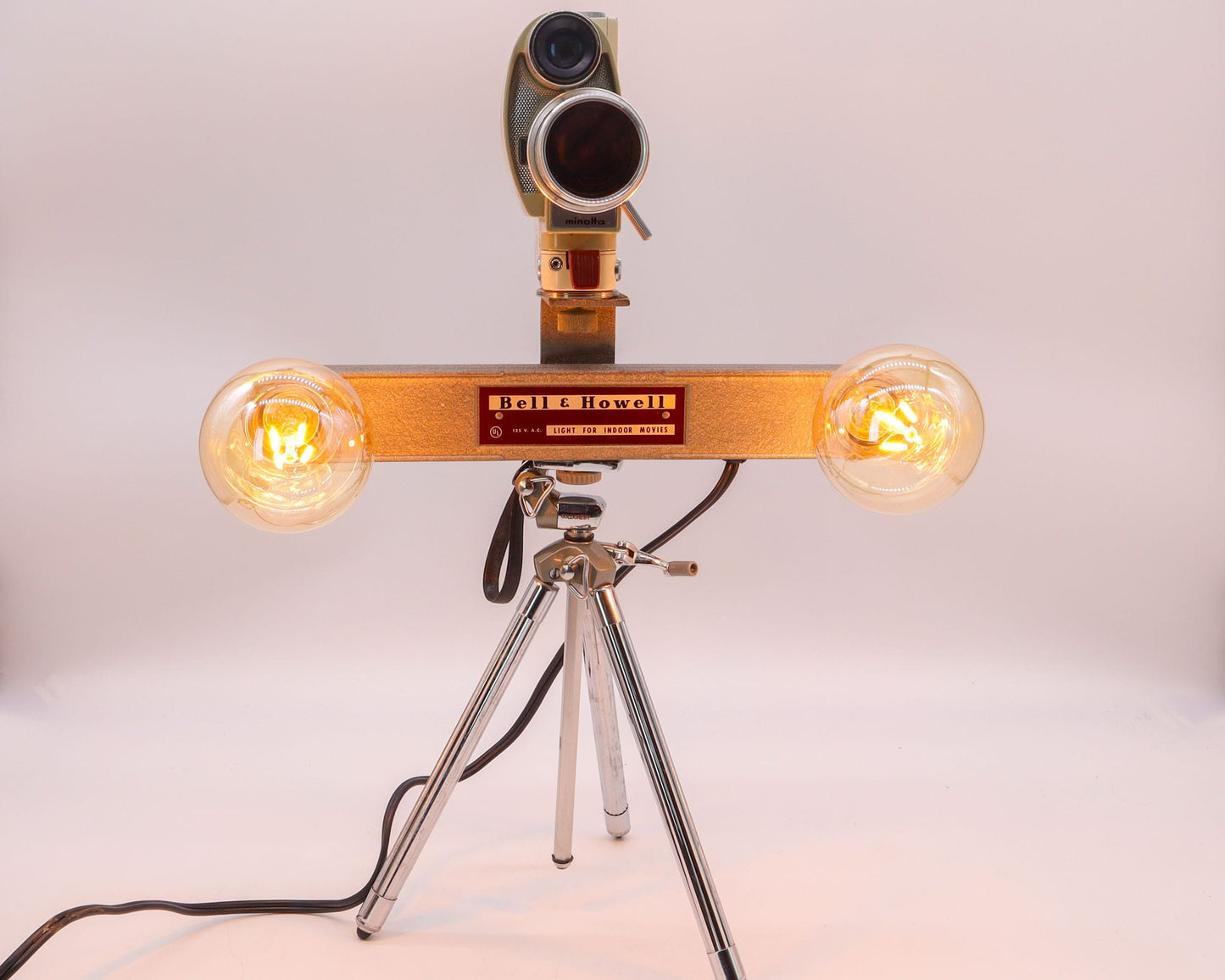 LightAndTimeArt Camera Lamp Movie Camera Lamp - 1960's 8mm Minolta Camera & Bell & Howell Light Bar on Vintage Tripod