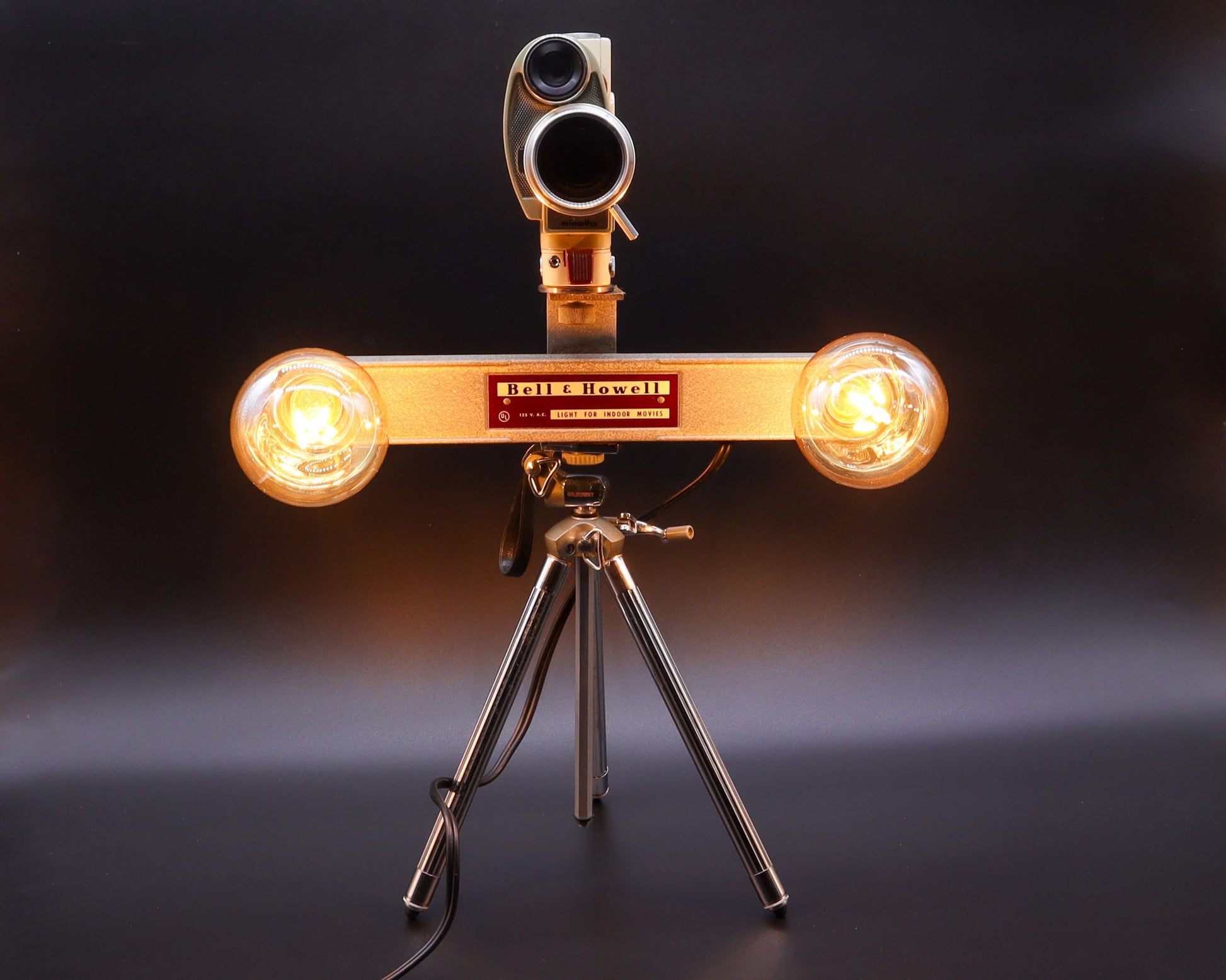 LightAndTimeArt Camera Lamp Movie Camera Lamp - 1960's 8mm Minolta Camera & Bell & Howell Light Bar on Vintage Tripod