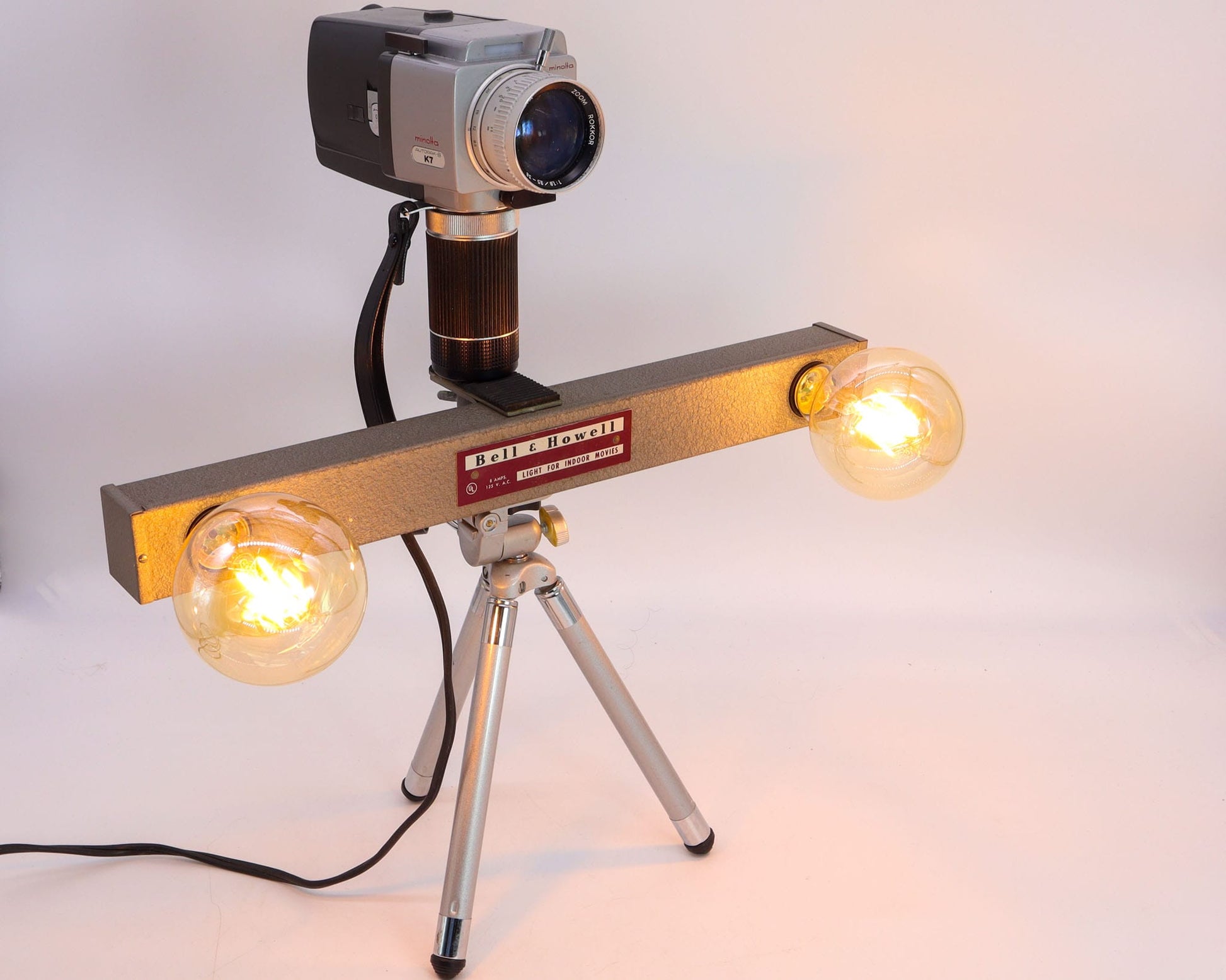LightAndTimeArt Camera Lamp Movie Camera Lamp - 1960's 8mm Minolta K7 Camera & Bell & Howell Light Bar on Vintage Tripod (Copy)
