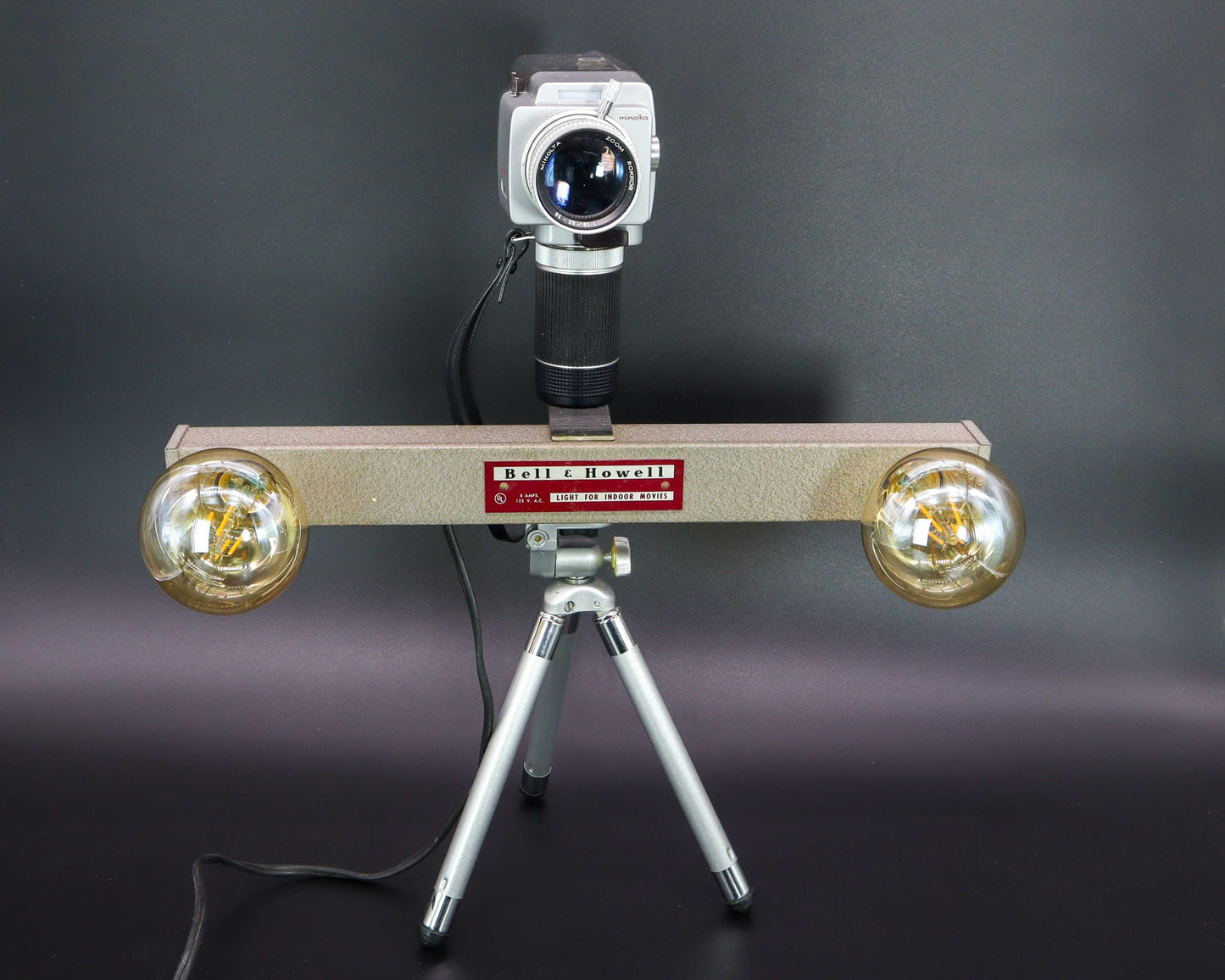 LightAndTimeArt Camera Lamp Movie Camera Lamp - 1960's 8mm Minolta K7 Camera & Bell & Howell Light Bar on Vintage Tripod (Copy)