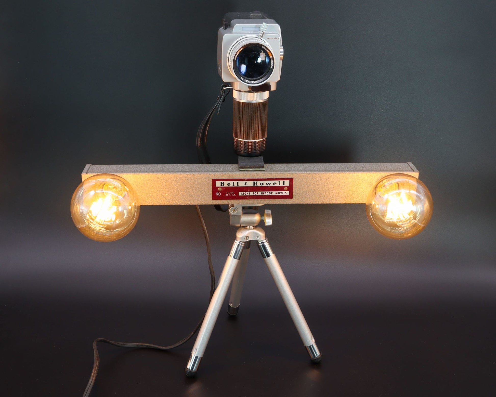 LightAndTimeArt Camera Lamp Movie Camera Lamp - 1960's 8mm Minolta K7 Camera & Bell & Howell Light Bar on Vintage Tripod (Copy)
