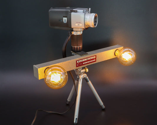 LightAndTimeArt Camera Lamp Movie Camera Lamp - 1960's 8mm Minolta K7 Camera & Bell & Howell Light Bar on Vintage Tripod (Copy)