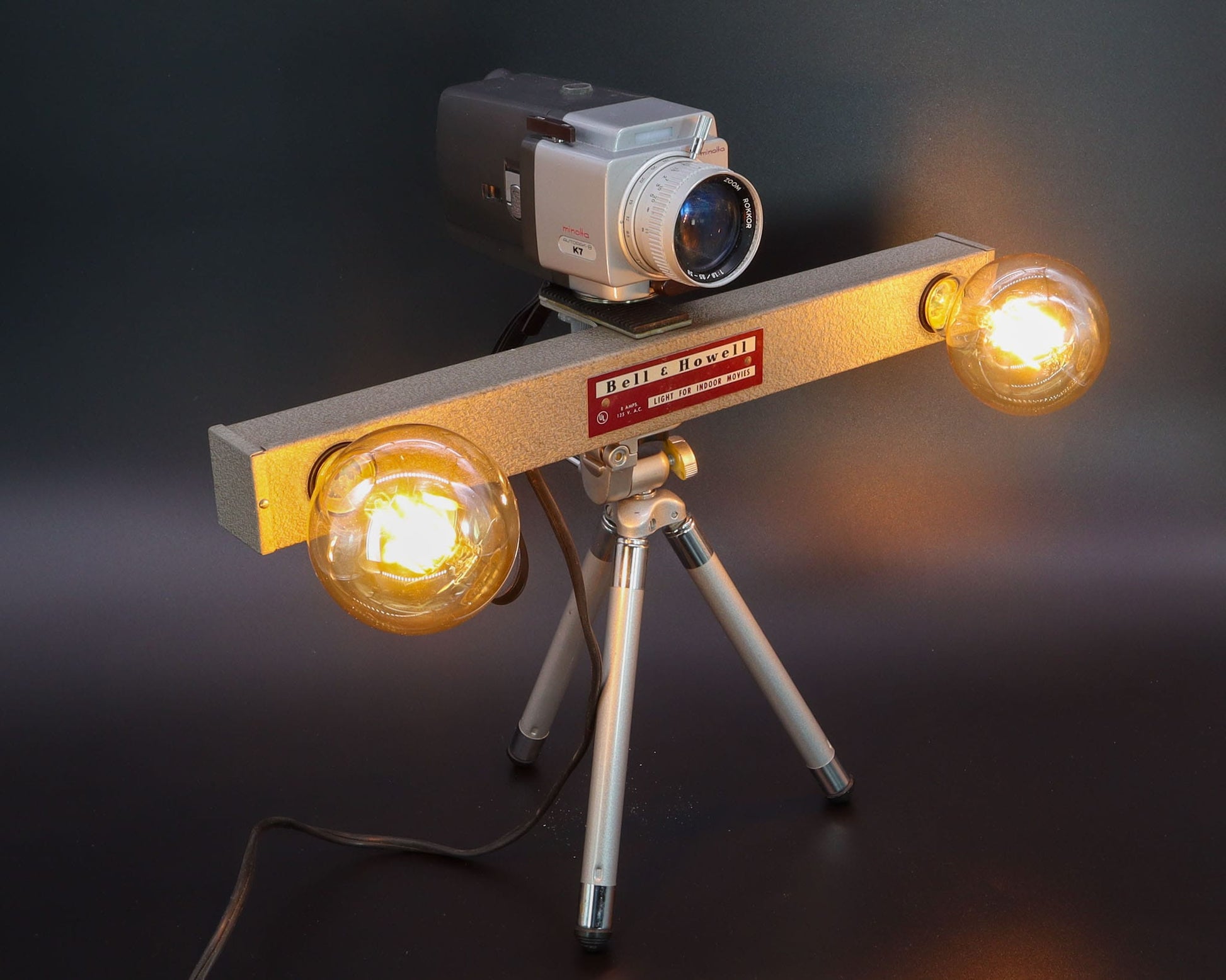 LightAndTimeArt Camera Lamp Movie Camera Lamp - 1960's 8mm Minolta K7 Camera & Bell & Howell Light Bar on Vintage Tripod (Copy)