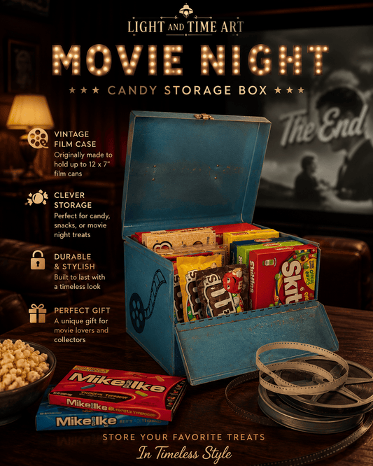 LightAndTimeArt Food Storage Containers Vintage 8 MM Large Movie Metal Carrying Cases, Movie Night, Candy Store , Sweet treasure box, Movie Room Décor