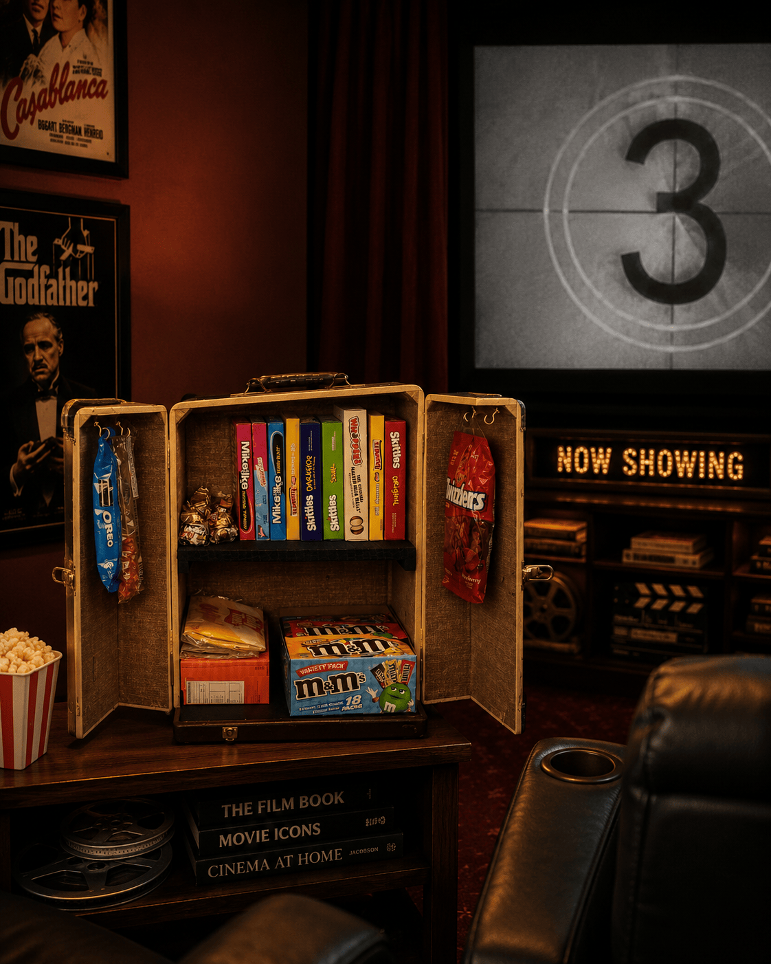 LightAndTimeArt Food Storage Containers Vintage Popcorn and Candy Storage Cabinet - Home Theater Decor - 1950 Keystone 8mm Projector Case