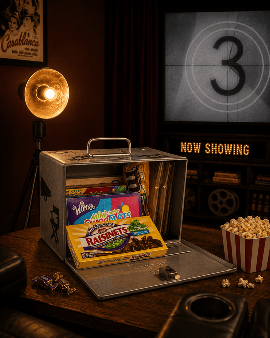 LightAndTimeArt Food Storage Containers Vintage 8 MM Silver Movie Metal Carrying Case - Movie Night - Candy Store