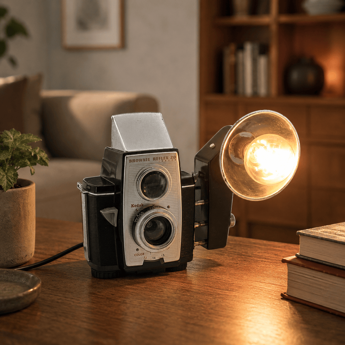 LightAndTimeArt Camera Lamp Reading Lamp - Kodak Brownie Reflex 20 Vintage Camera - Vintage Desk lamp - photographer gift