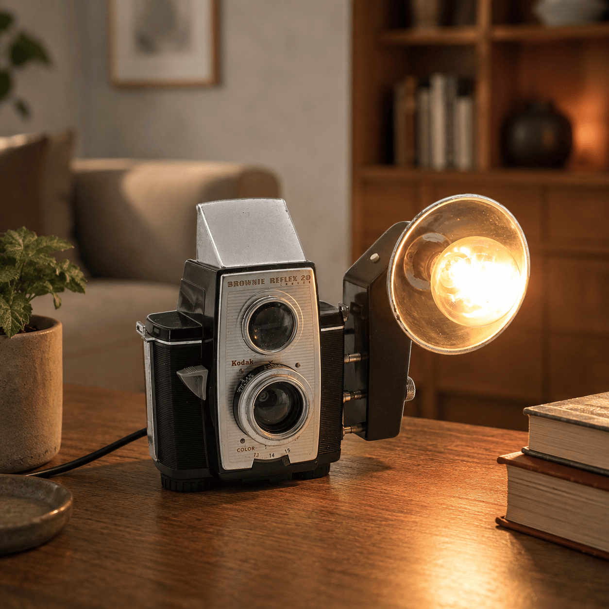 LightAndTimeArt Camera Lamp Reading Lamp - Kodak Brownie Reflex 20 Vintage Camera - Vintage Desk lamp - photographer gift