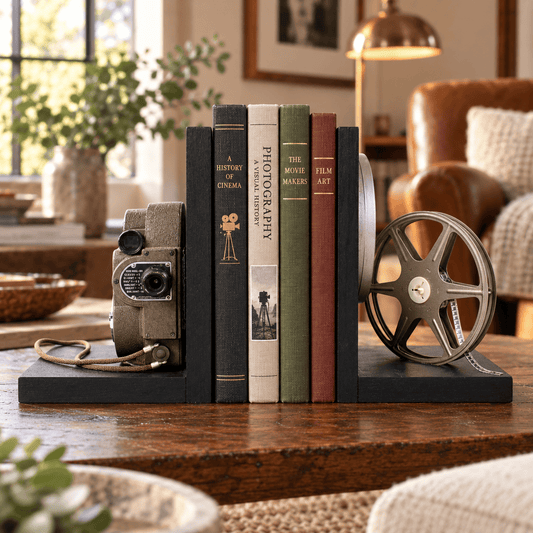 LightAndTimeArt Bookends Vintage Camera Bookends, Revere 8 Model 88, DVD Holder, Movie Room Home Theater Decor, Movie Maker Director Gift, Vintage Home Decor