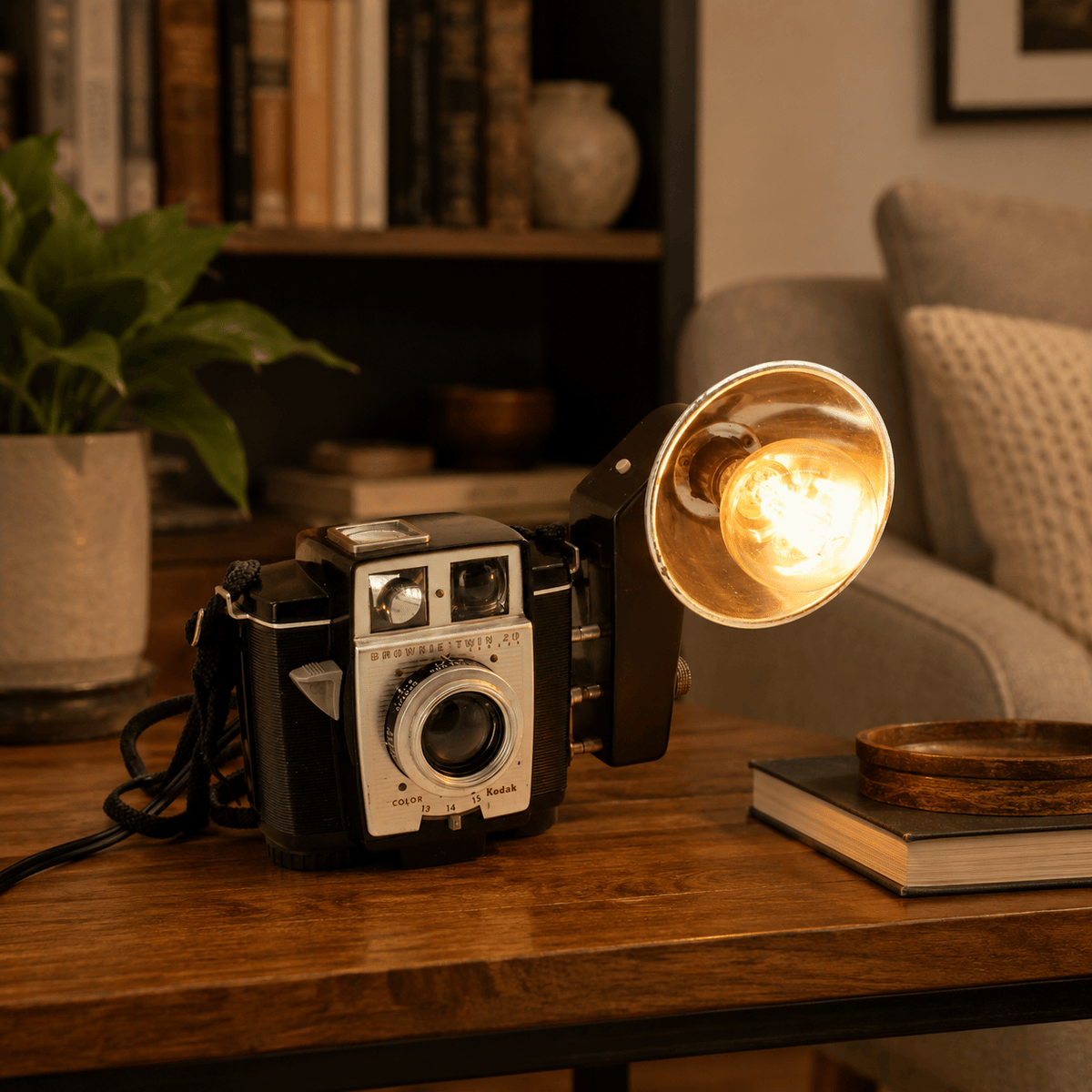LightAndTimeArt Camera Lamp Reading Lamp - Kodak Brownie Twin 20 Vintage Camera - Vintage Desk lamp - photographer gift