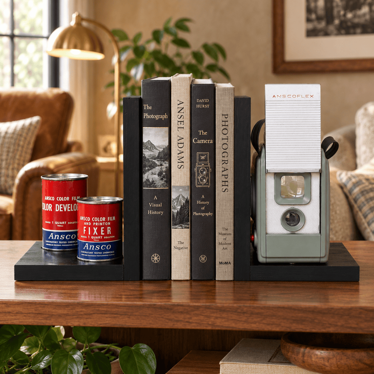 LightAndTimeArt Bookends Antique Decorative Camera Bookends - Vintage Ansco Anscoflex Camera, DVD Holder, Movie Room Décor, Book Lover, Vintage photographer Gift