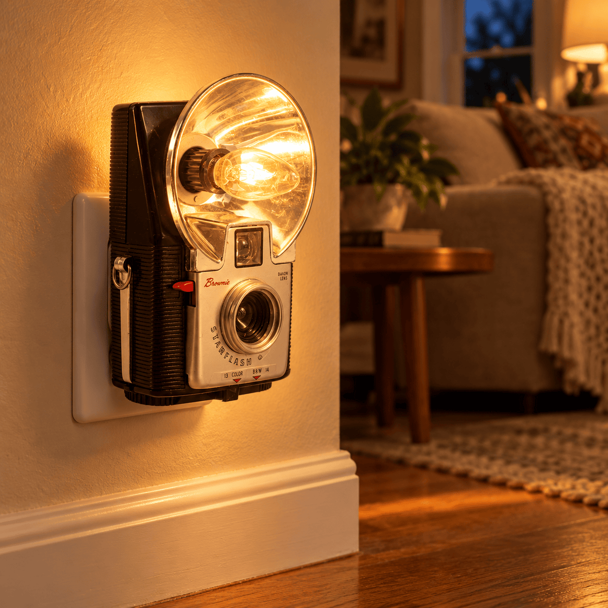 LightAndTimeArt Nightlight Antique Camera Nightlight - Kodak Brownie Starflash, Vintage Memorabilia, Eco-friendly, back to the 60' Lamp