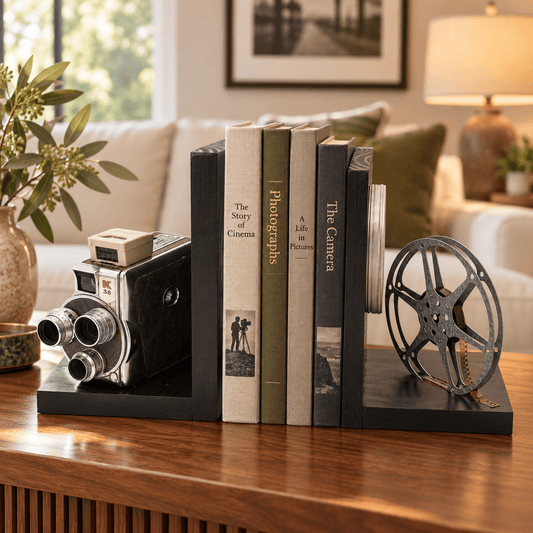 LightAndTimeArt Bookends Vintage Camera Bookends - DVD Holder - Keystone K38 Triple Turret - Movie Theater Décor - Movie Maker Gift - Git for Actor and Actress