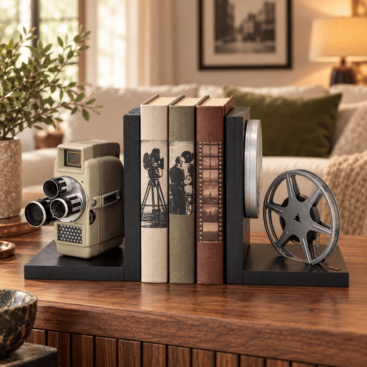LightAndTimeArt Bookends Vintage Camera Bookends - DVD Holder - Sekonic 8 Triple Turret - Movie Room Decor - Film Maker gift - Actor and Actress gift