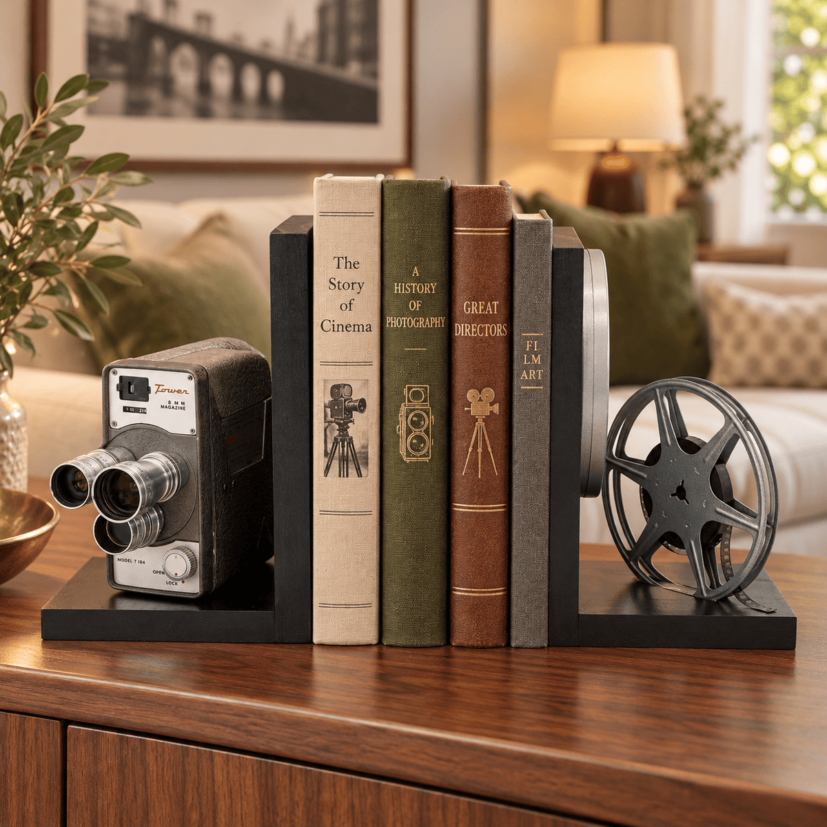 LightAndTimeArt Bookends Vintage Camera Bookends - DVD Holder - Tower Model T-185 Triple Turret - Movie Room Decor - Film Maker gift - Actor and Actress gift