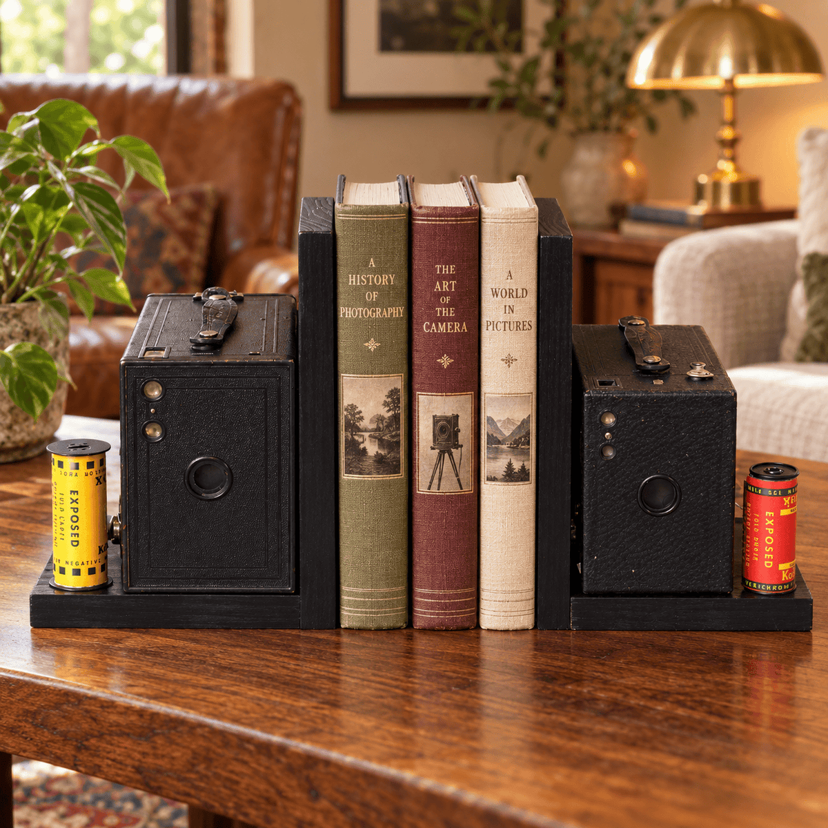 LightAndTimeArt Bookends Vintage Camera Bookends - Kodak Brownie and Hawk-Eye - Photographer gift - Vintage Lover Gift - Movie Room Décor