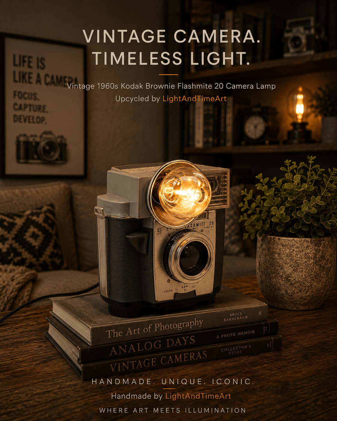 LightAndTimeArt Camera Lamp Vintage Desk Lamp - Kodak Brownie Flashmite 20 Vintage Camera