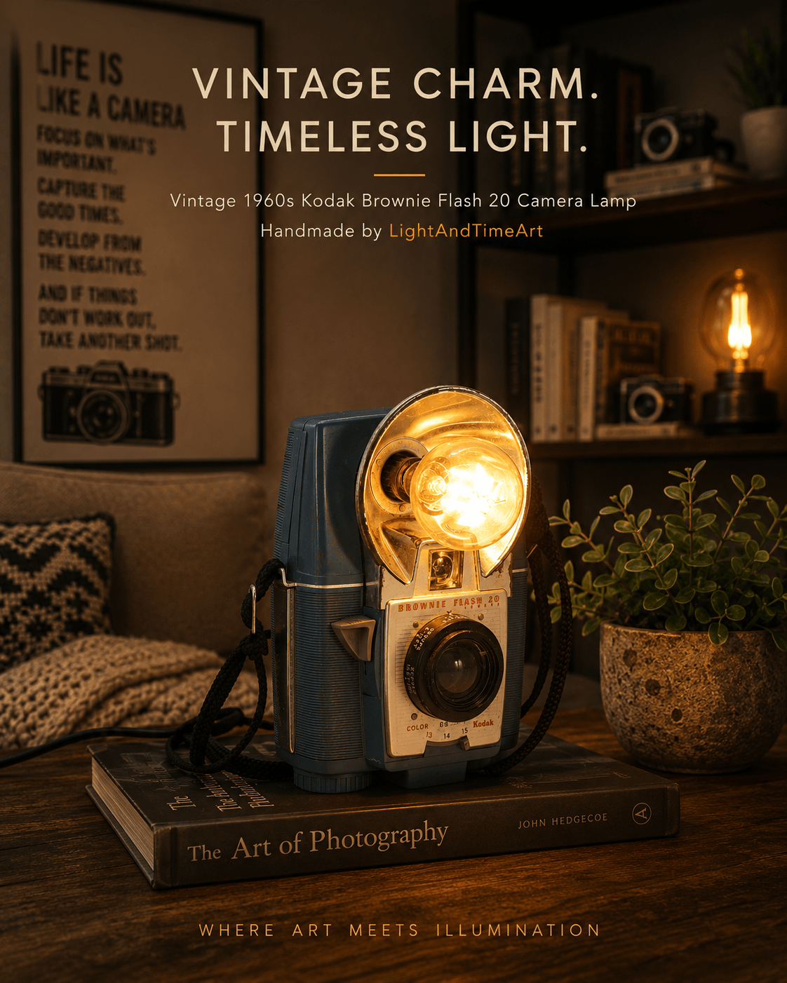 LightAndTimeArt Camera Lamp Vintage Desk Lamp - Kodak Brownie Flash 20 Vintage Camera