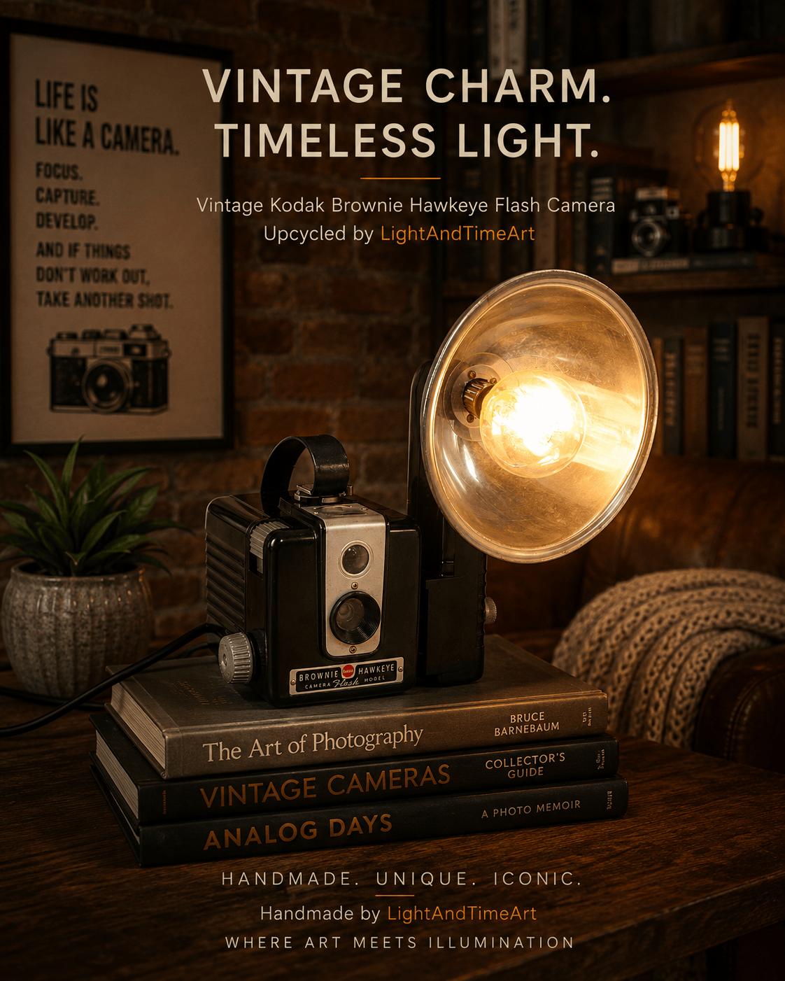 LightAndTimeArt Camera Lamp Vintage LED Reading Lamp - Task Lamp  - Kodak Brownie Hawkeye Flash Vintage Camera