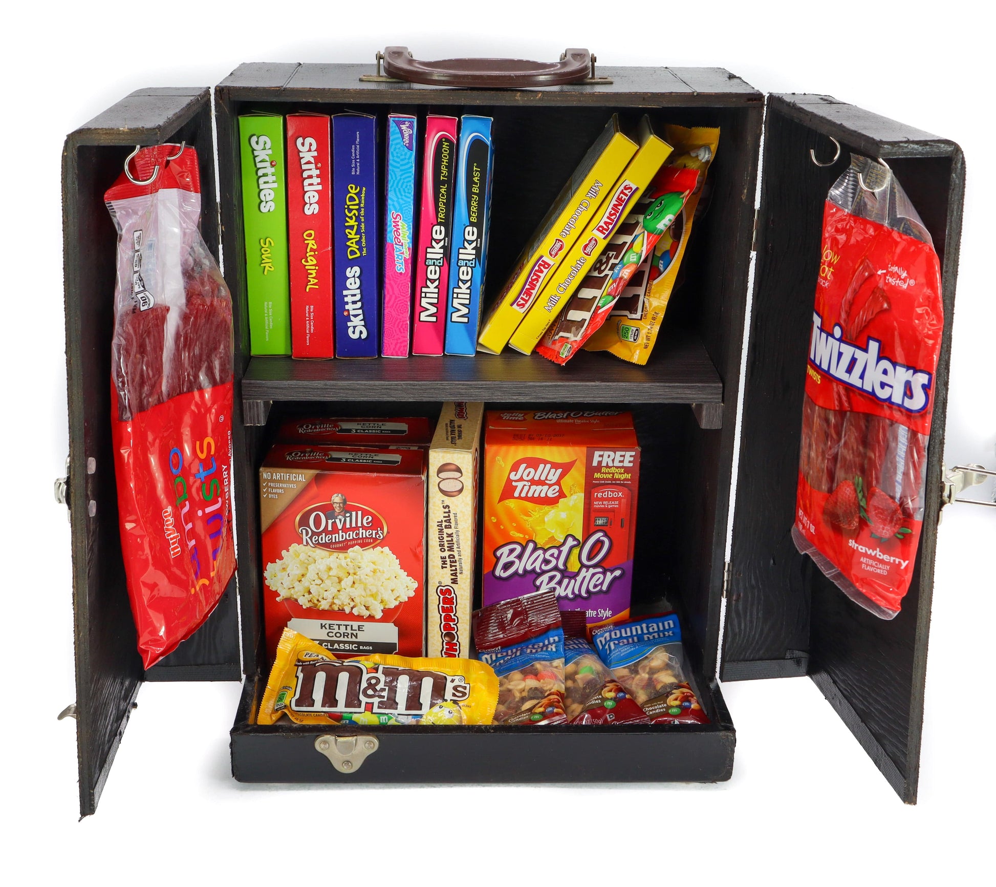 LightAndTimeArt Food Storage Containers Black Vintage Popcorn and Candy Storage Cabinet, 1950 Keystone 8mm Projector Case
