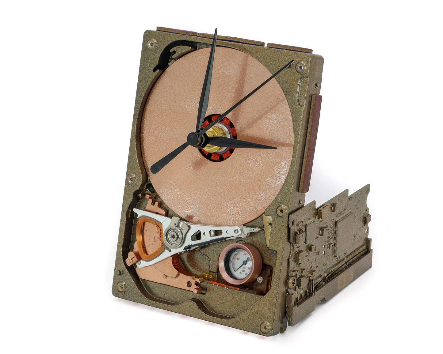 LightAndTimeArt Steampunk Clock Upcycled Steampunk Antikythera Hard Drive Clock - Modern Desk Clock - Gift for geeks, nerds, office, IT - Victorian, industrial design