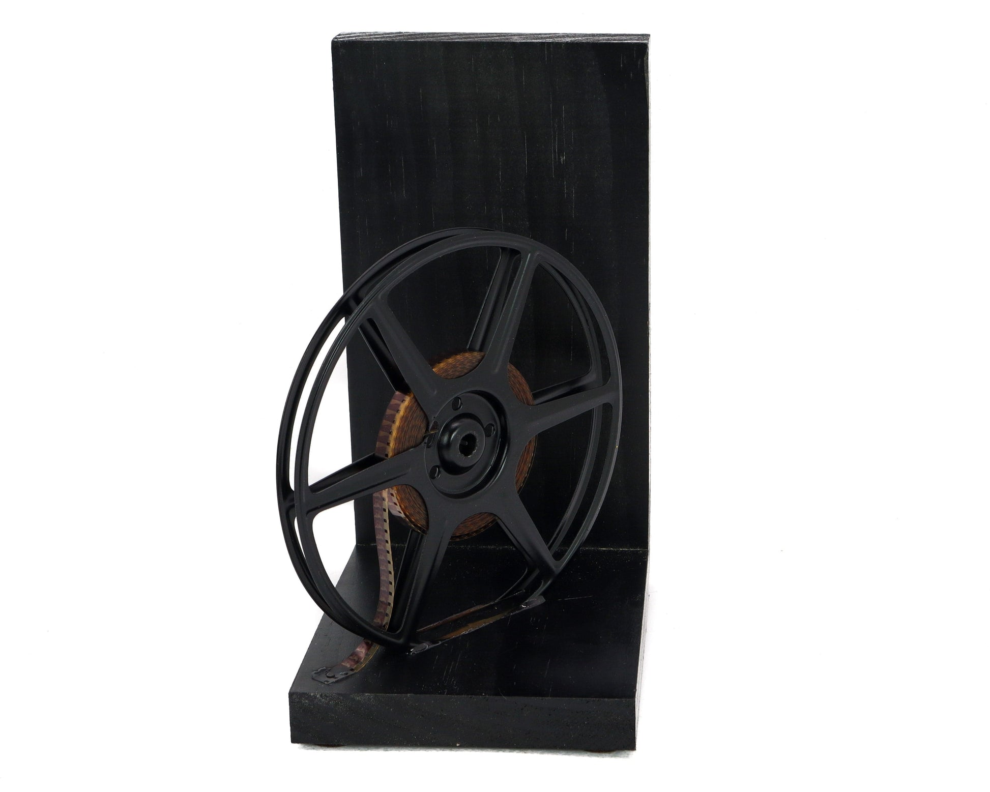 Single 6 Vintage 8mm Film Reel Bookend, Handmade in USA