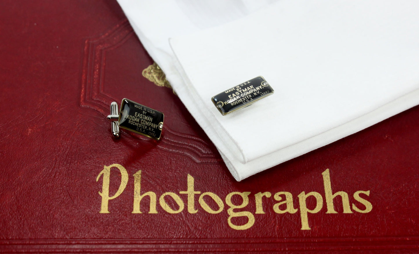 LightAndTimeArt Cufflinks Vintage Cuff Links - Kodak Folding Camera Name Plate