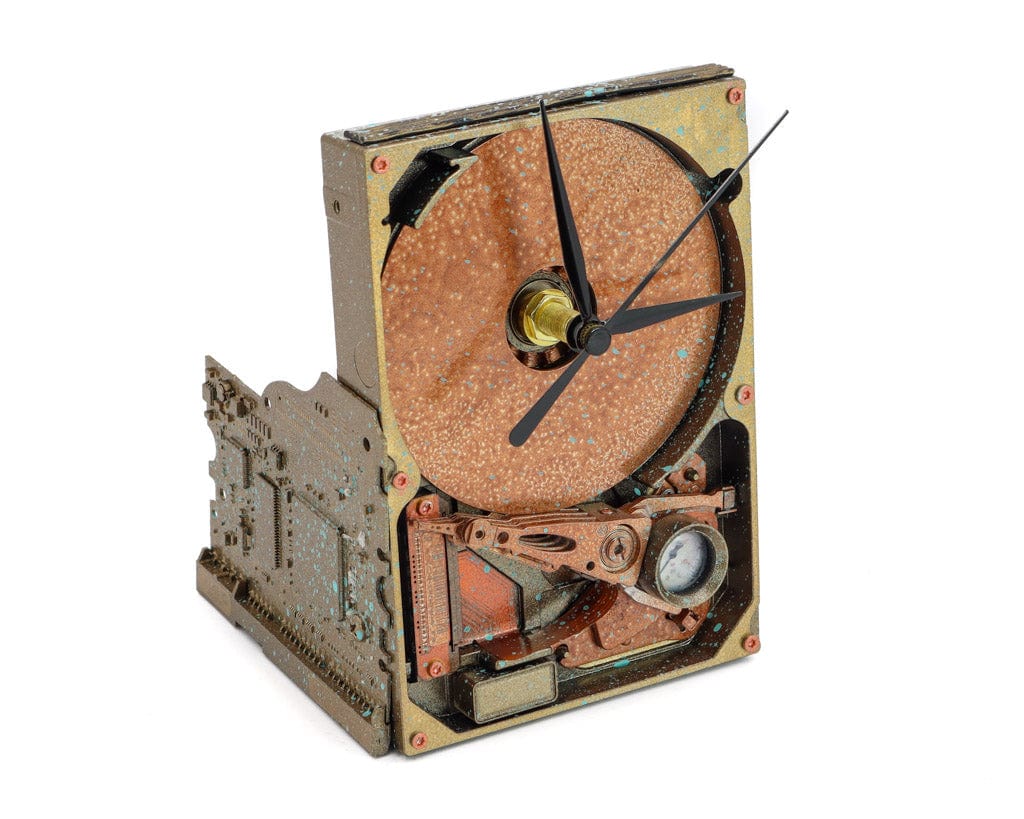 LightAndTimeArt Steampunk Clock Upcycled Steampunk "Lost in Time Antikythera" Hard Drive Clock - Modern Desk Clock - Gift for geeks, nerds, office, IT - Victorian, industrial design