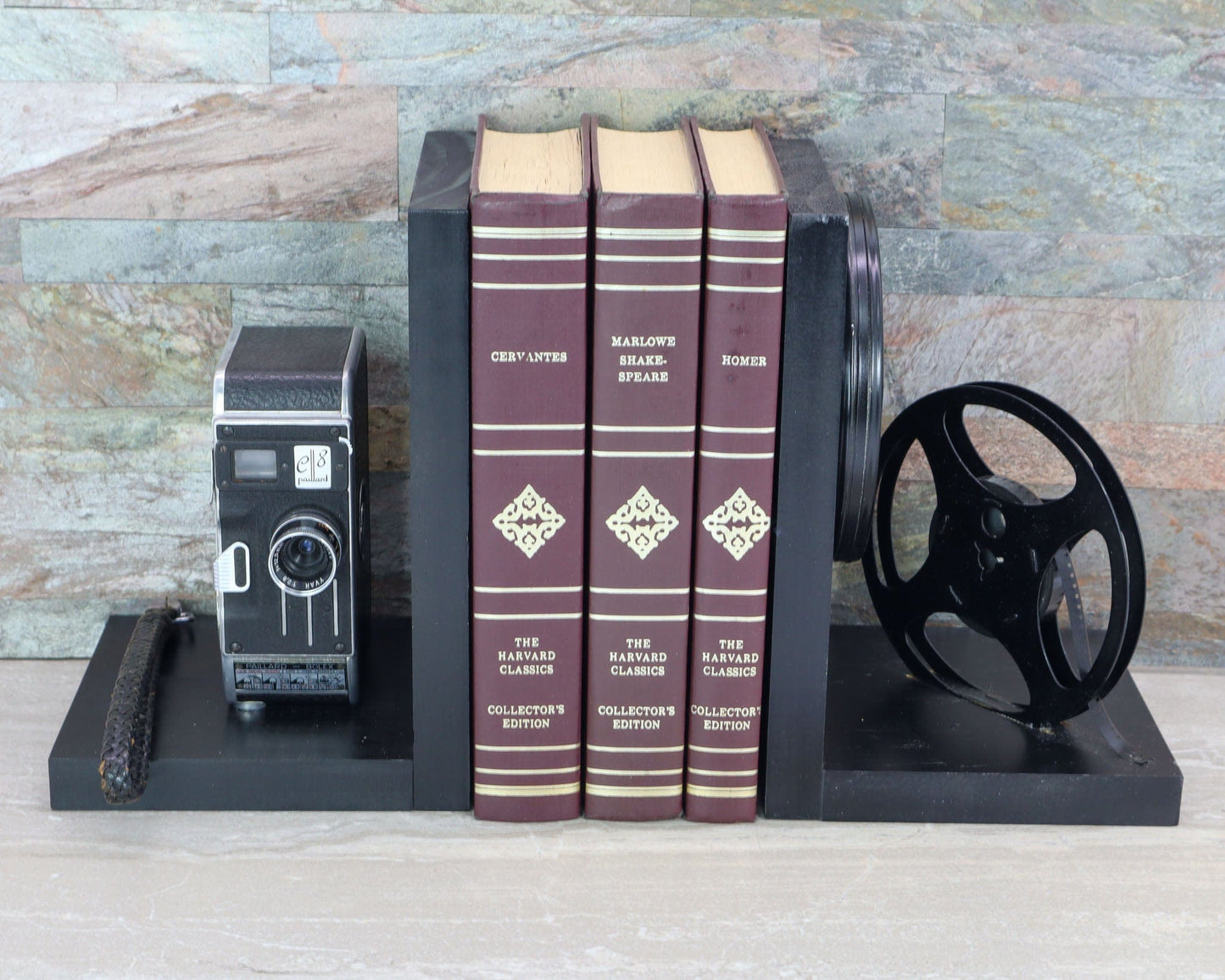LightAndTimeArt Bookends Vintage Camera Bookends - Bolex Paillard C8 - DVD Holder - Movie Theater Decor