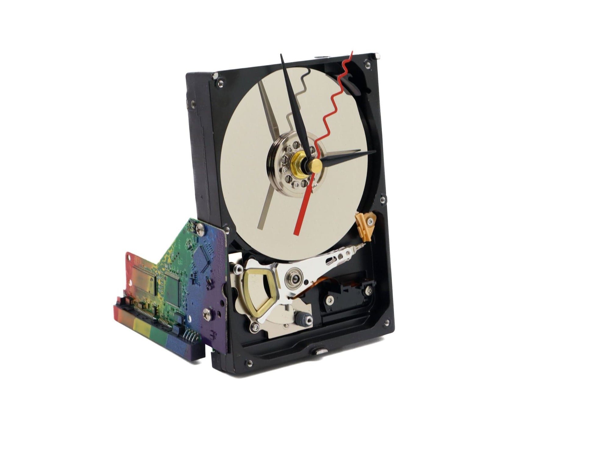 LightAndTimeArt Harddrive Clock Upcycled Rainbow Pride Hard Drive Clock, Modern Desk Clock, Love Edition clock, LGBTQ gift