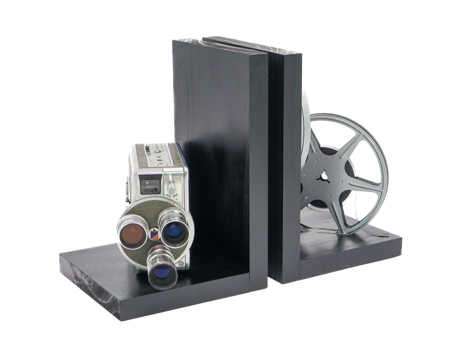 LightAndTimeArt Bookends Vintage Keystone K48 Triple Turret Movie Camera Bookends, movie room & home theater decoration, DVD Holder