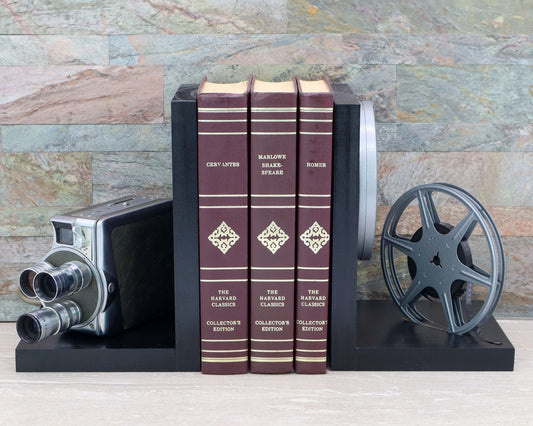 LightAndTimeArt Bookends Vintage Keystone K48 Triple Turret Movie Camera Bookends, movie room & home theater decoration, DVD Holder